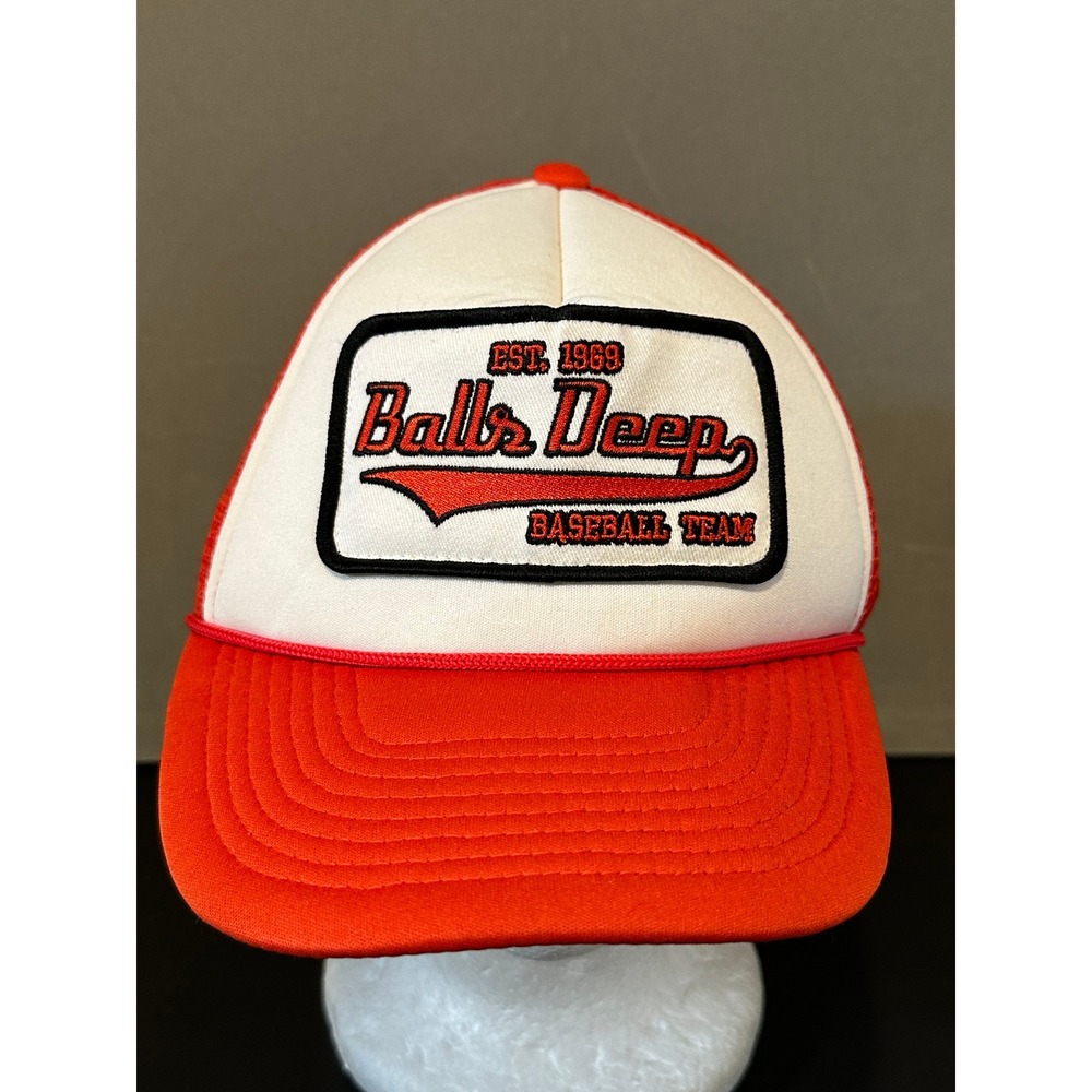 Spirit Balls Deep Baseball Team Trucker Hat Orange White Mesh Snapback Cap